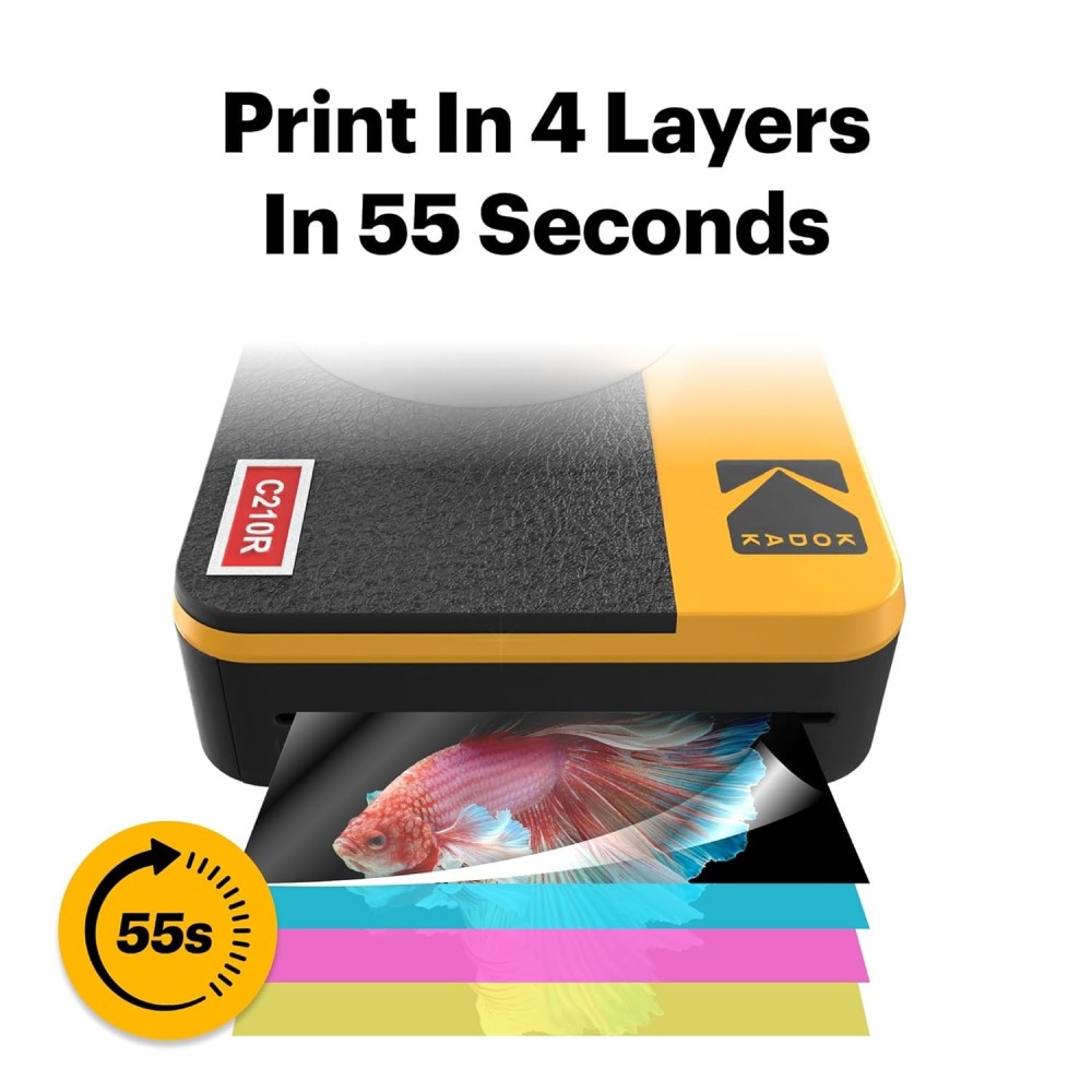 Kodak Mini Shot 2 Retro 4PASS 2-in-1 Instant Camera & Photo Printer (2.1 x 3.4 Inch) | Includes 68 Photo Sheets Gift Bundle | Bluetooth Portable Instant Print Camera-(Yellow)