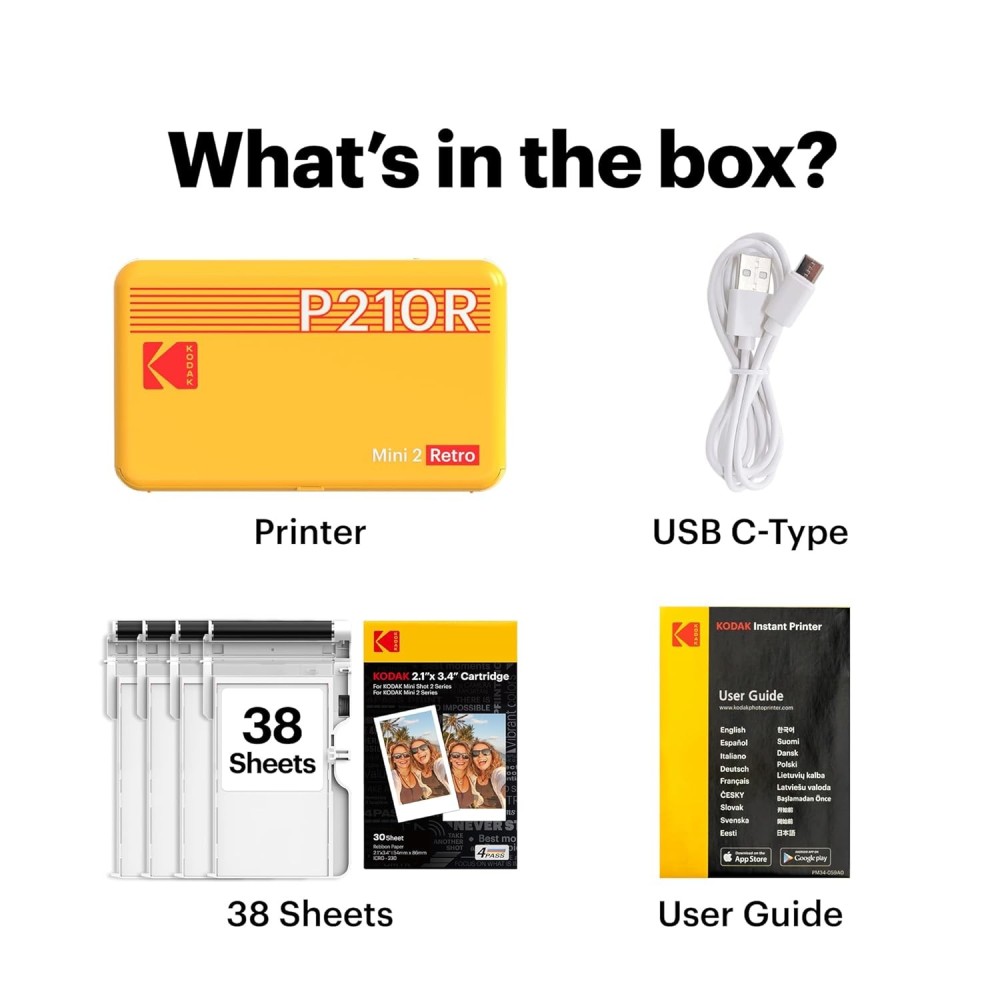 Kodak Mini 2 Retro Portable Photo Printer + 38 Sheets Bundle-(White)