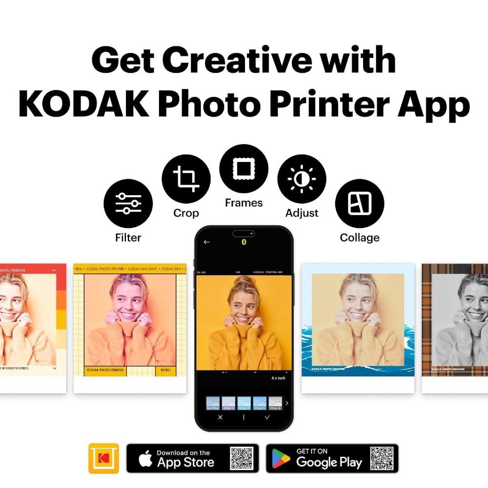 Kodak Mini 3 Retro 4PASS Portable Photo Printer (3x3 Inches) + 38 Sheets Bundle-(Black)