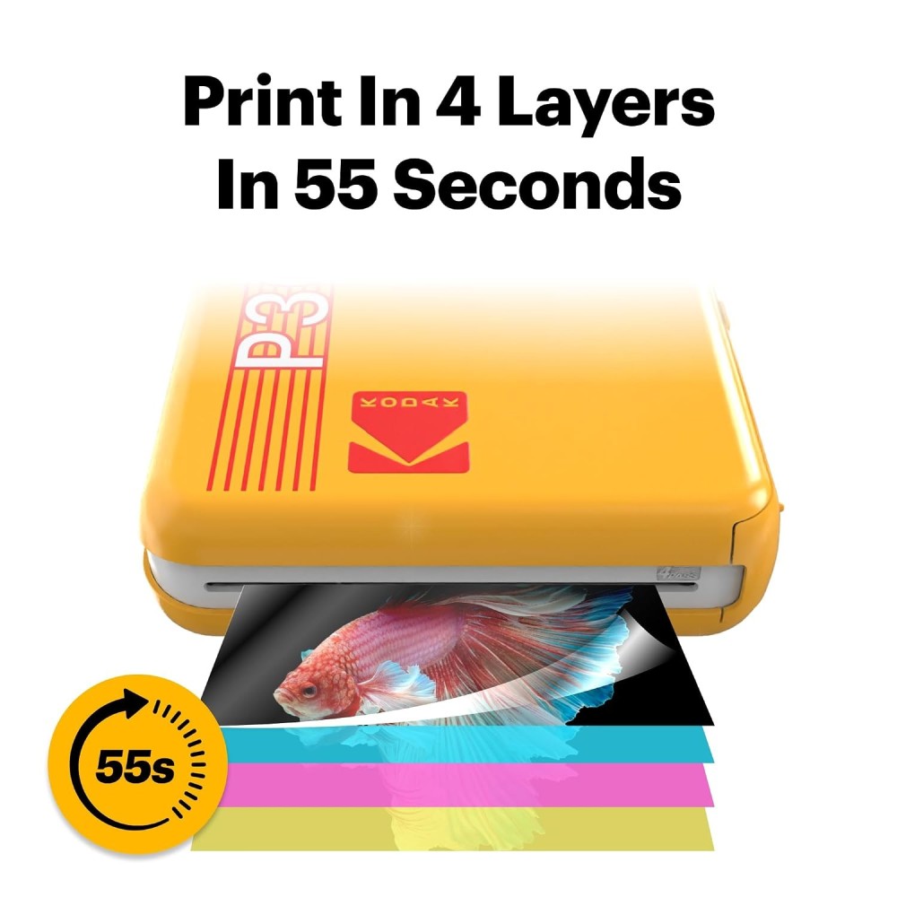 Kodak Mini 3 Retro 4PASS Portable Photo Printer (3x3 Inch) + 38 Sheets Bundle | Instant Bluetooth Photo Printer for iOS & Android-(White)