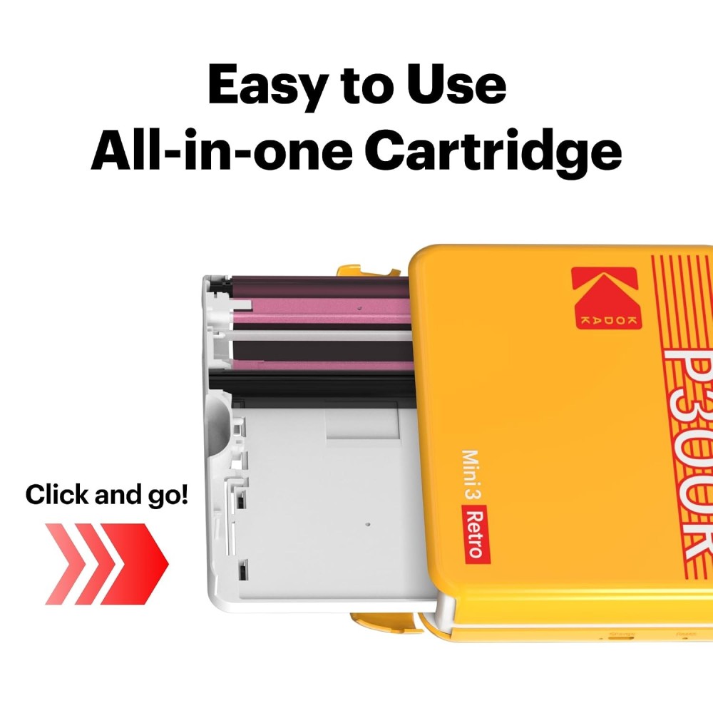Kodak Mini 3 Retro 4PASS Portable Photo Printer (3x3 Inch) + 38 Sheets Bundle | Instant Bluetooth Photo Printer for iOS & Android-(White)