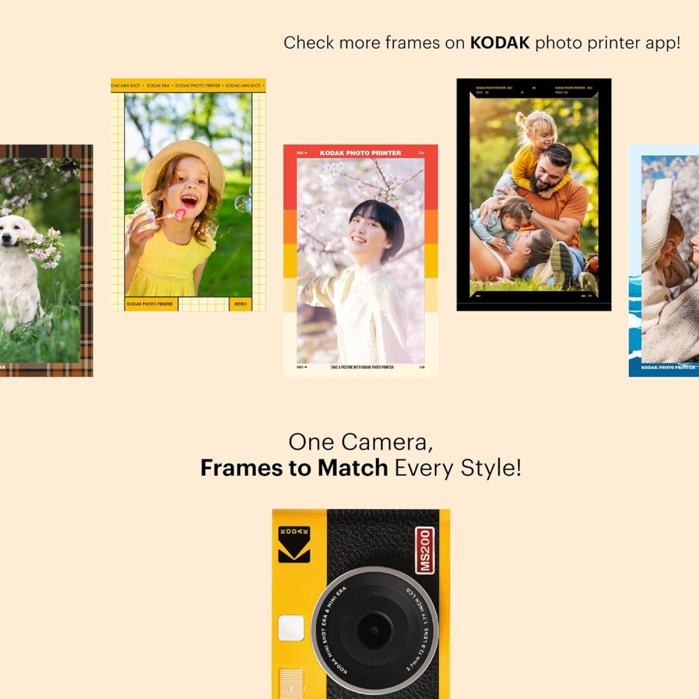 KODAK Mini Shot 2 ERA 4PASS 2-in-1 Instant Camera and Photo Printer (Camera + Initial 8 Sheets + 60 Sheets + Accessories)-(Black)