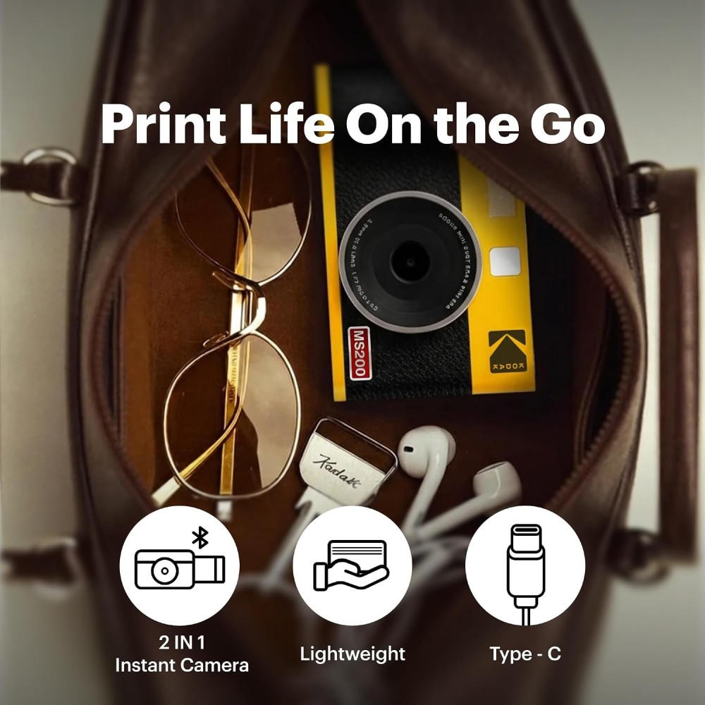 KODAK Mini Shot 2 ERA 4PASS 2-in-1 Instant Camera and Photo Printer (Camera + Initial 8 Sheets + 60 Sheets + Accessories)-(Black)