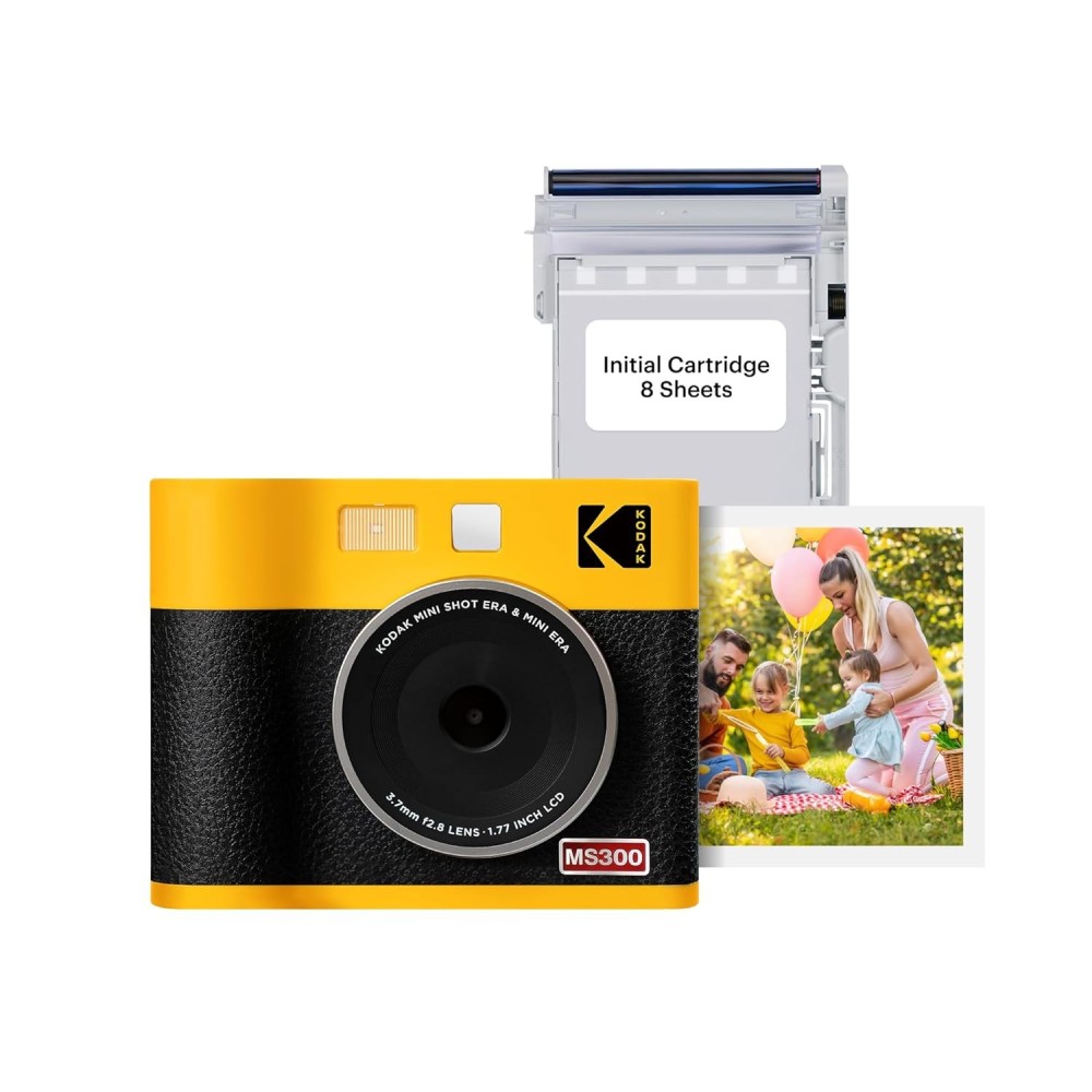 KODAK Mini Shot 3 ERA 4PASS 2-in-1 Instant Camera and Photo Printer (Camera + 8 Sheets)-(Yellow)