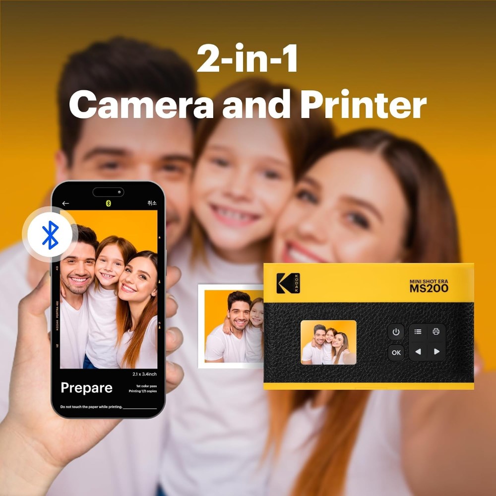 Kodak Cam Mini Shot 2 ERA (2.1x3.4) 2-in-1 Instant Camera and Photo Printer (Camera + 8 Sheets)-(Yellow)
