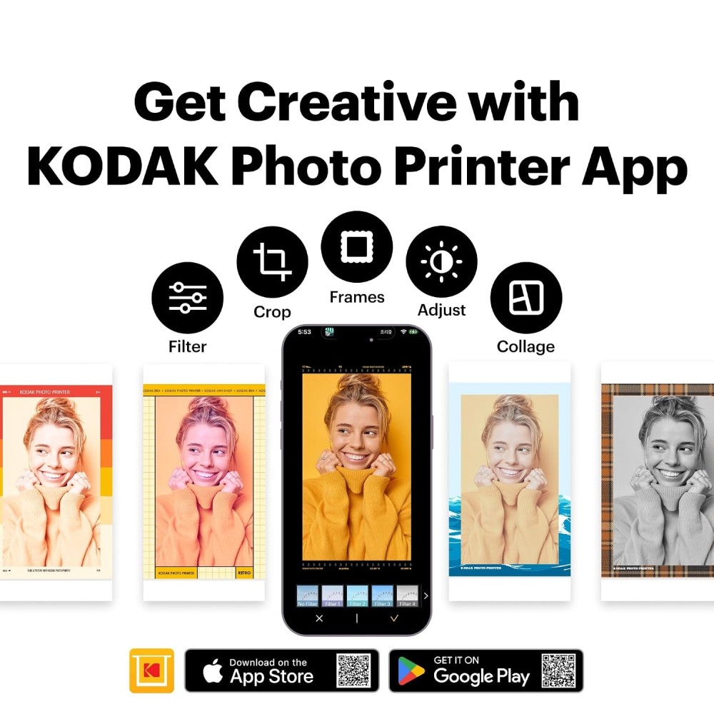 Kodak Dock Plus 4PASS Instant Photo Printer Bundle (4x6 Inch) | Wireless Color Photo Printer with 90 Sheets-(White)