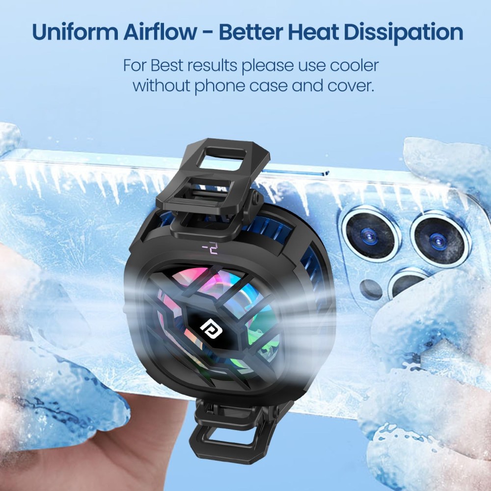 Portronics Cool XG Instant Magnetic Mobile Cooler with Adhesive Metal Plate, Refrigeration Chip, Radiator Cooling, 3 Chill Modes, Temperature Display & Gaming Fan for Android and iPhone – (Bl