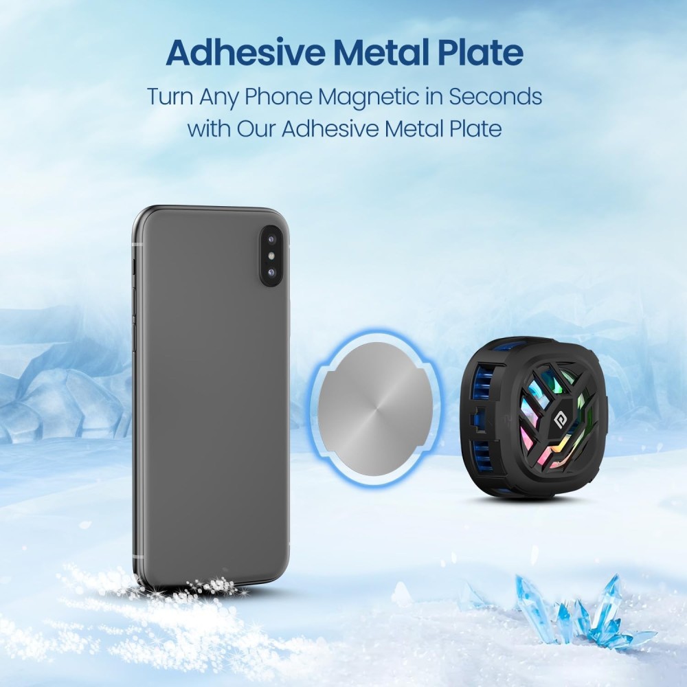 Portronics Cool XG Instant Magnetic Mobile Cooler with Adhesive Metal Plate, Refrigeration Chip, Radiator Cooling, 3 Chill Modes, Temperature Display & Gaming Fan for Android and iPhone – (Bl