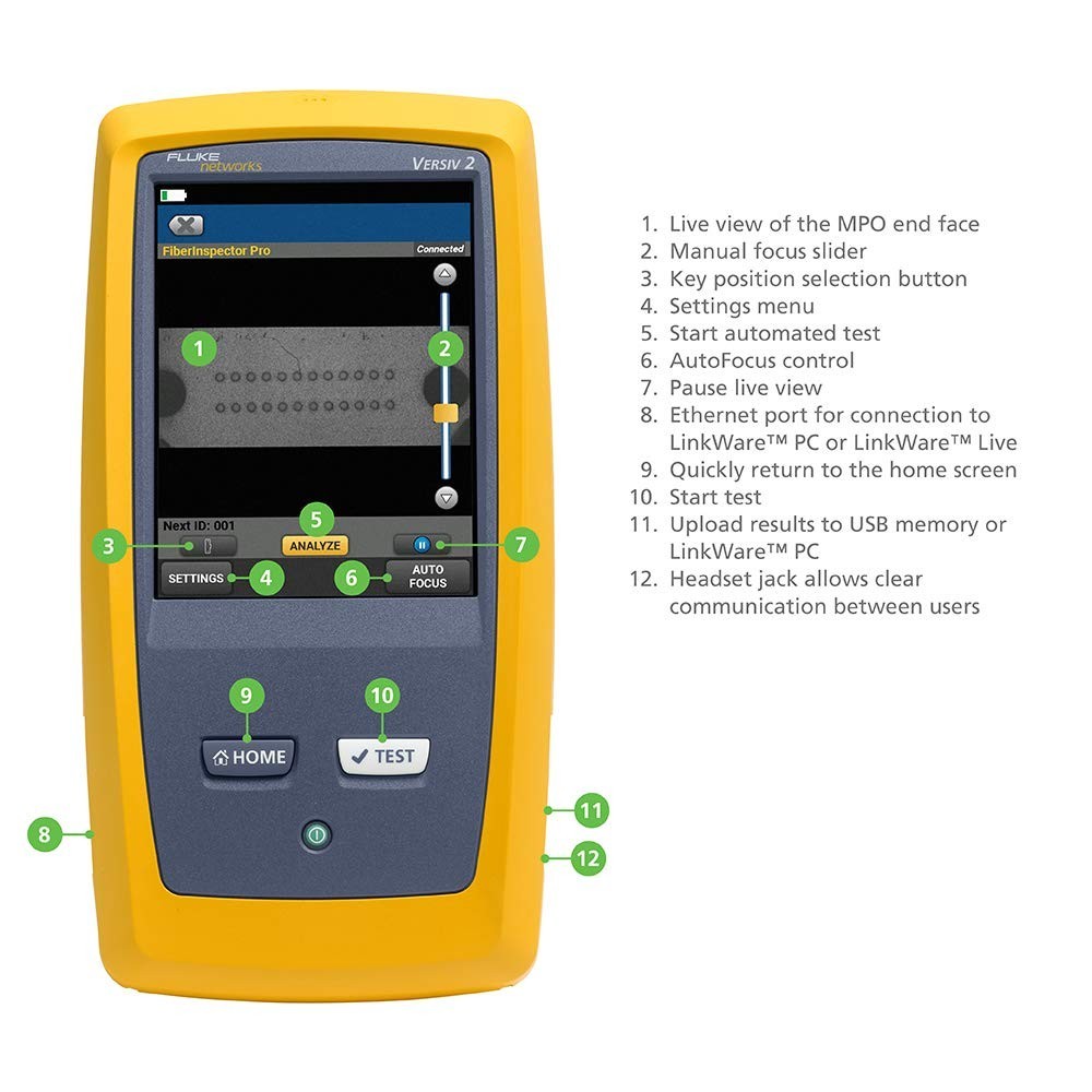 Fluke Networks FI2-7300 Fiber Inspector Pro Inspection Camera with MPO Live View | Versiv Mainframe Included