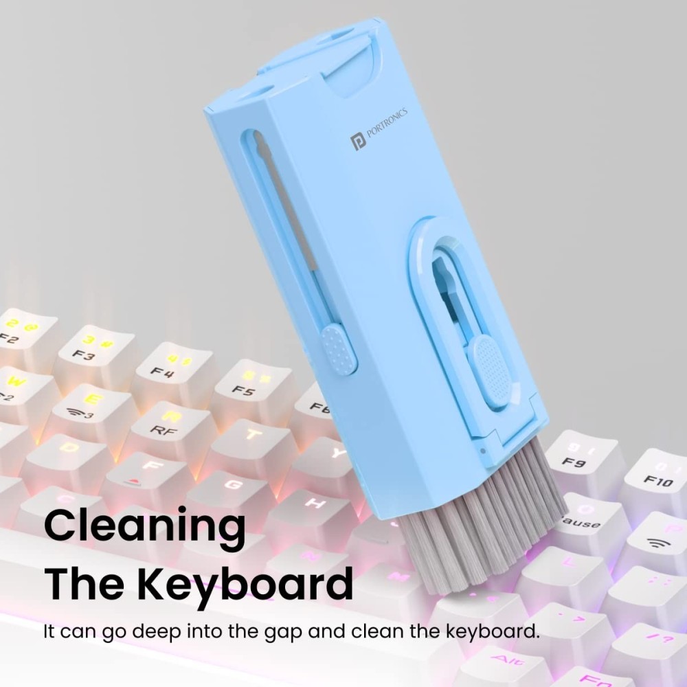 Portronics Clean M, 8-in-1 Multifunctional Gadget Cleaning Kit with Mobile Holder for Smartphones, Tablets, Laptops & Earbuds – Portable Electronics Cleaning Kit – (Blue)