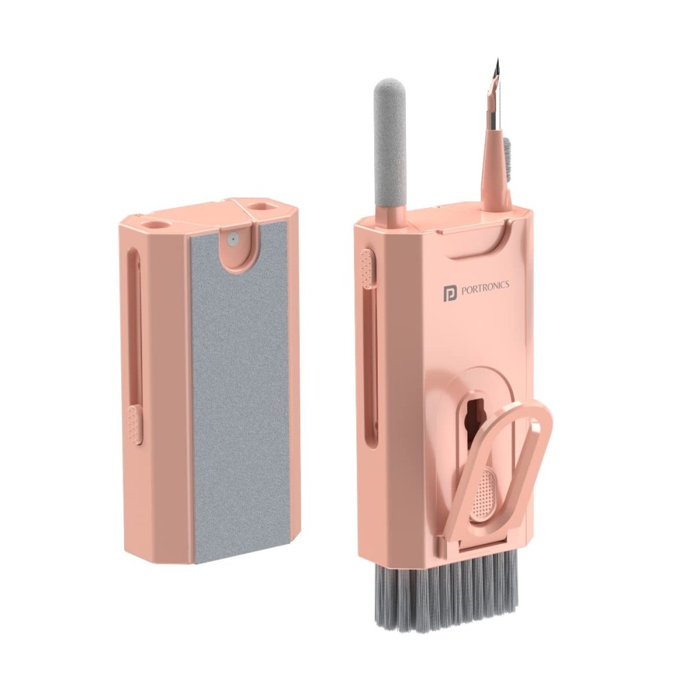 Portronics Clean M, 8-in-1 Multifunctional Gadget Cleaning Kit with Mobile Holder for Smartphones, Tablets, Laptops & Earbuds – Portable Electronics Cleaning Kit – (Pink)