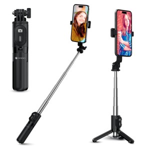 Portronics Lumistick Mini 3-in-1 Extendable Selfie Stick with Wireless Detachable Bluetooth Remote & Tripod Stand, Portable Lightweight Selfie Stick for iPhone, Android & All Smartphones – (B
