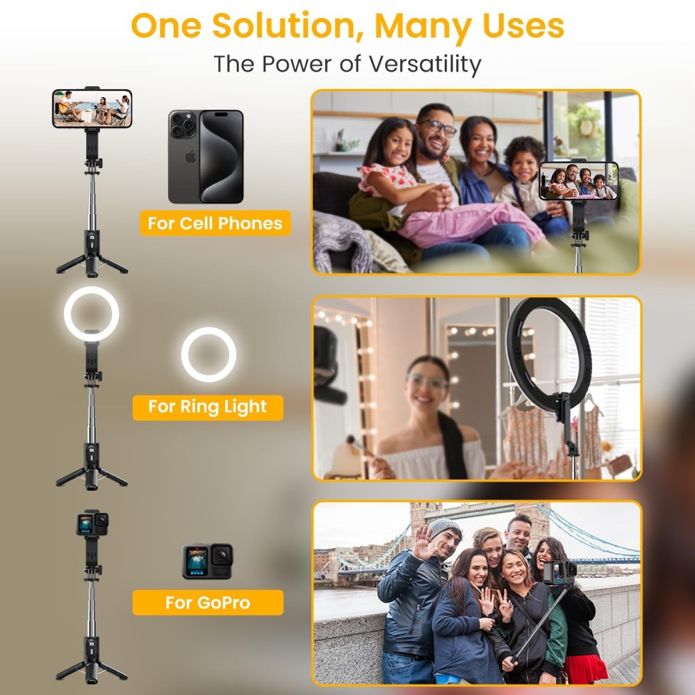 Portronics Lumistick Mini 3-in-1 Extendable Selfie Stick with Wireless Detachable Bluetooth Remote & Tripod Stand, Portable Lightweight Selfie Stick for iPhone, Android & All Smartphones – (B