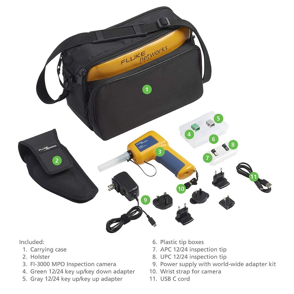 Fluke Networks FI-3000 Fiber Inspector Pro Inspection Camera | MPO Live View | Automated Pass/Fail | iPhone, Android & Versiv Compatible