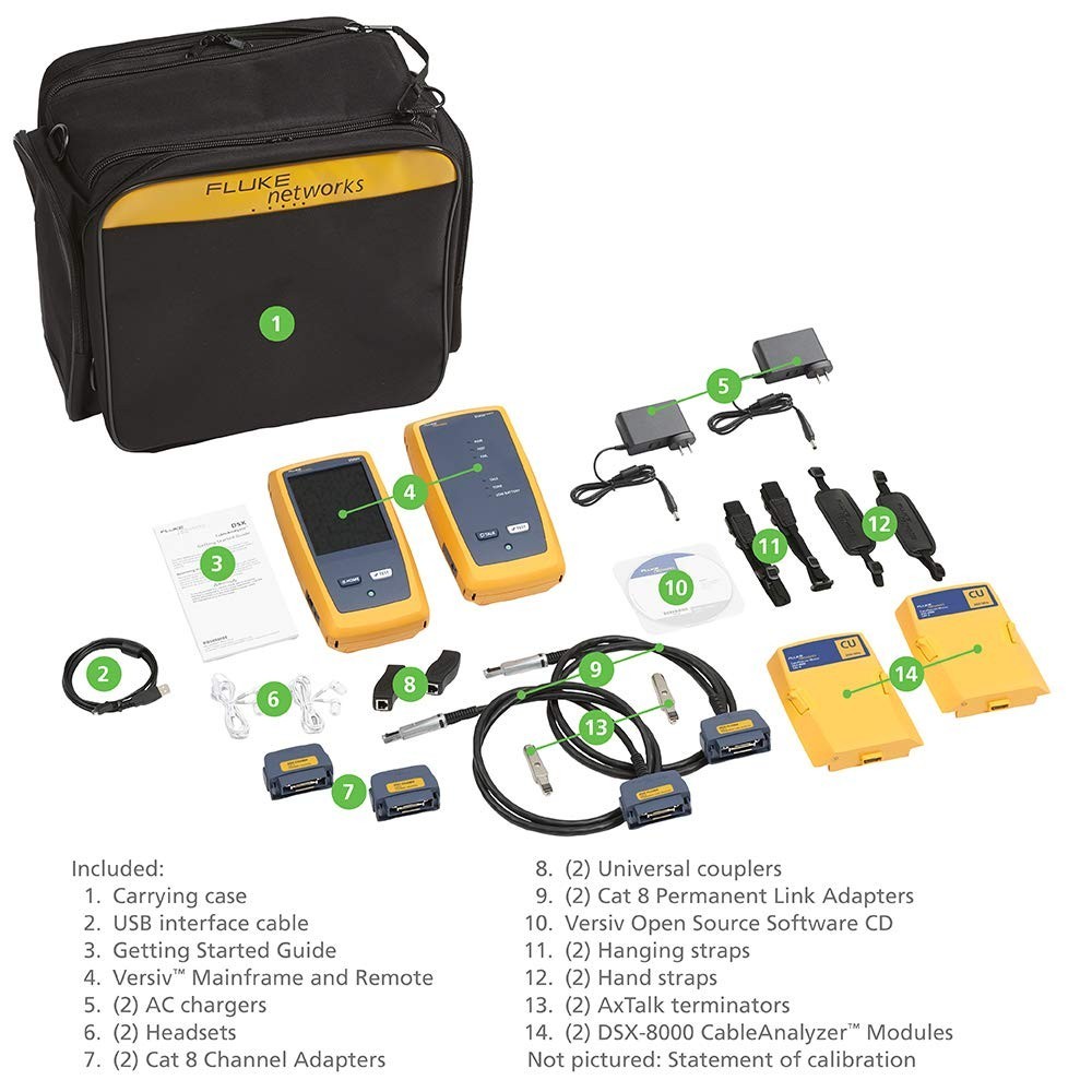 Fluke Networks DSX2-8000 CableAnalyzer Copper Cable Certifier for Cat 5/5e/6/6A/8 | 2 GHz Cable Tester with LinkWare & Touchscreen