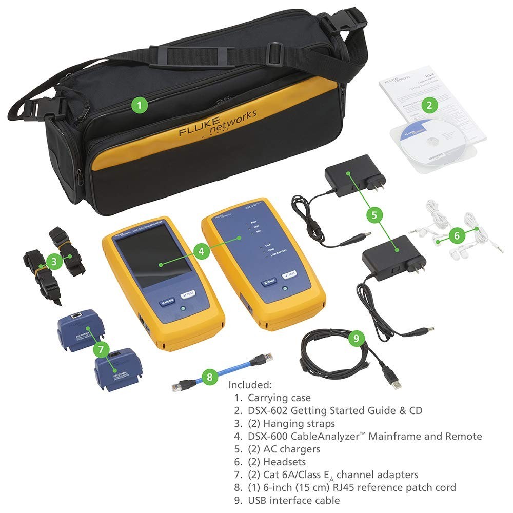 Fluke Networks DSX-602 Cable Analyzer Copper Cable Certifier for Cat5, Cat5e, Cat6 & Cat6A | 500MHz LAN Cable Tester with Touchscreen & LinkWare Reporting