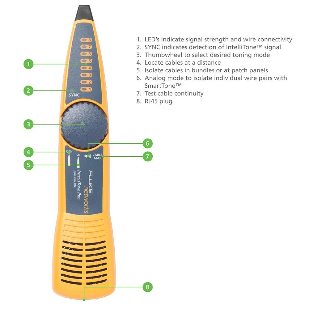 Fluke Networks IntelliTone Pro 200 MT-8200-60-KIT Toner and Probe Kit Corded Cable Tracer Network Cable Tester Original Fluke Networks