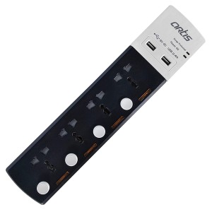 Artis AR-4MSU-CB 4 Universal Sockets & 2 USB with Individual Switch Surge Protector(Black).