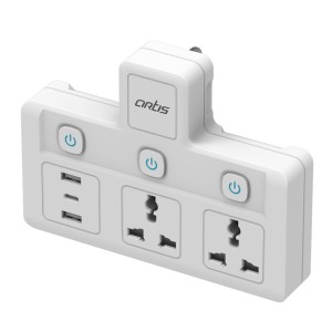 Artis AR-2MS-3USBC 2 Universal Sockets with 2 USB Ports & 1 USB Type C Port with Multi Switch & Surge Protector.