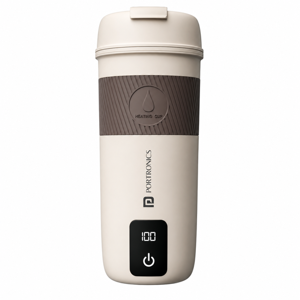 Portronics Thermosip 400ml Portable Electric Travel Kettle with Vacuum Insulation, 300W Fast Heating, Digital Display, Cool-Touch Body & Auto Shut-Off – Hot Water, Tea & Coffee Maker