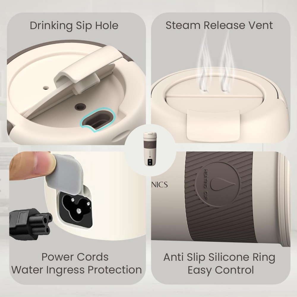 Portronics Thermosip 400ml Portable Electric Travel Kettle with Vacuum Insulation, 300W Fast Heating, Digital Display, Cool-Touch Body & Auto Shut-Off – Hot Water, Tea & Coffee Maker