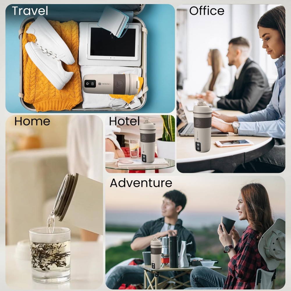 Portronics Thermosip 400ml Portable Electric Travel Kettle with Vacuum Insulation, 300W Fast Heating, Digital Display, Cool-Touch Body & Auto Shut-Off – Hot Water, Tea & Coffee Maker