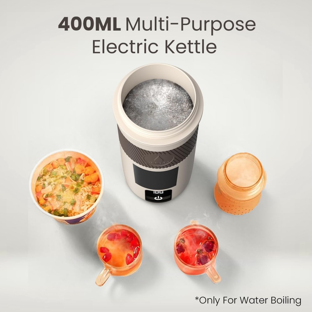 Portronics Thermosip 400ml Portable Electric Travel Kettle with Vacuum Insulation, 300W Fast Heating, Digital Display, Cool-Touch Body & Auto Shut-Off – Hot Water, Tea & Coffee Maker