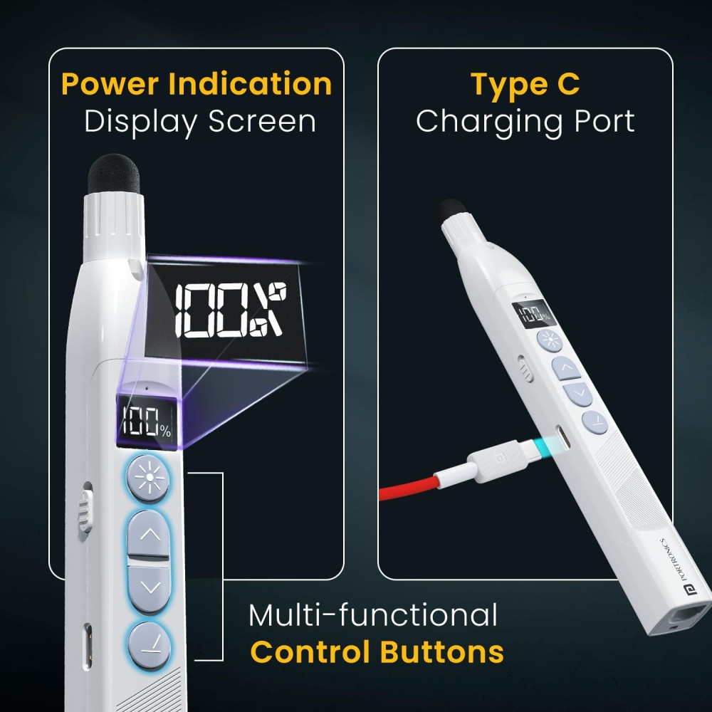 Portronics SlideMate 2 Wireless Presenter Remote with Rechargeable Battery, Slide Changer Buttons, USB Receiver & Telescopic Extendable Pointer Stylus, Presentation Pen for Laptop & PC – (White)