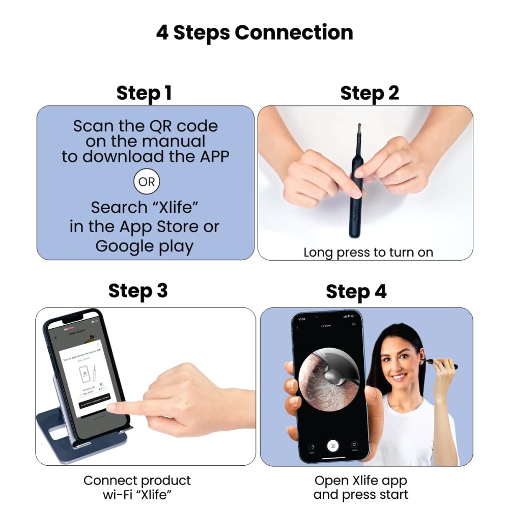 Portronics Xlife Smart Wireless Ear Otoscope Cleaner with 3MP FHD 1080P Camera, 6 LED Lights, App-Controlled Ear Cleaning Endoscope, Visual Ear Wax Removal Tool – (Black)