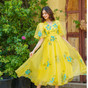 Yellow Handpainted Floral Dress