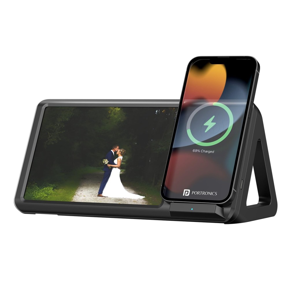 Portronics Freedom 5 15W Wireless Charger with Photo Frame for iPhone 12 & Above – Magnetic Fast Charging Stand-(Black)