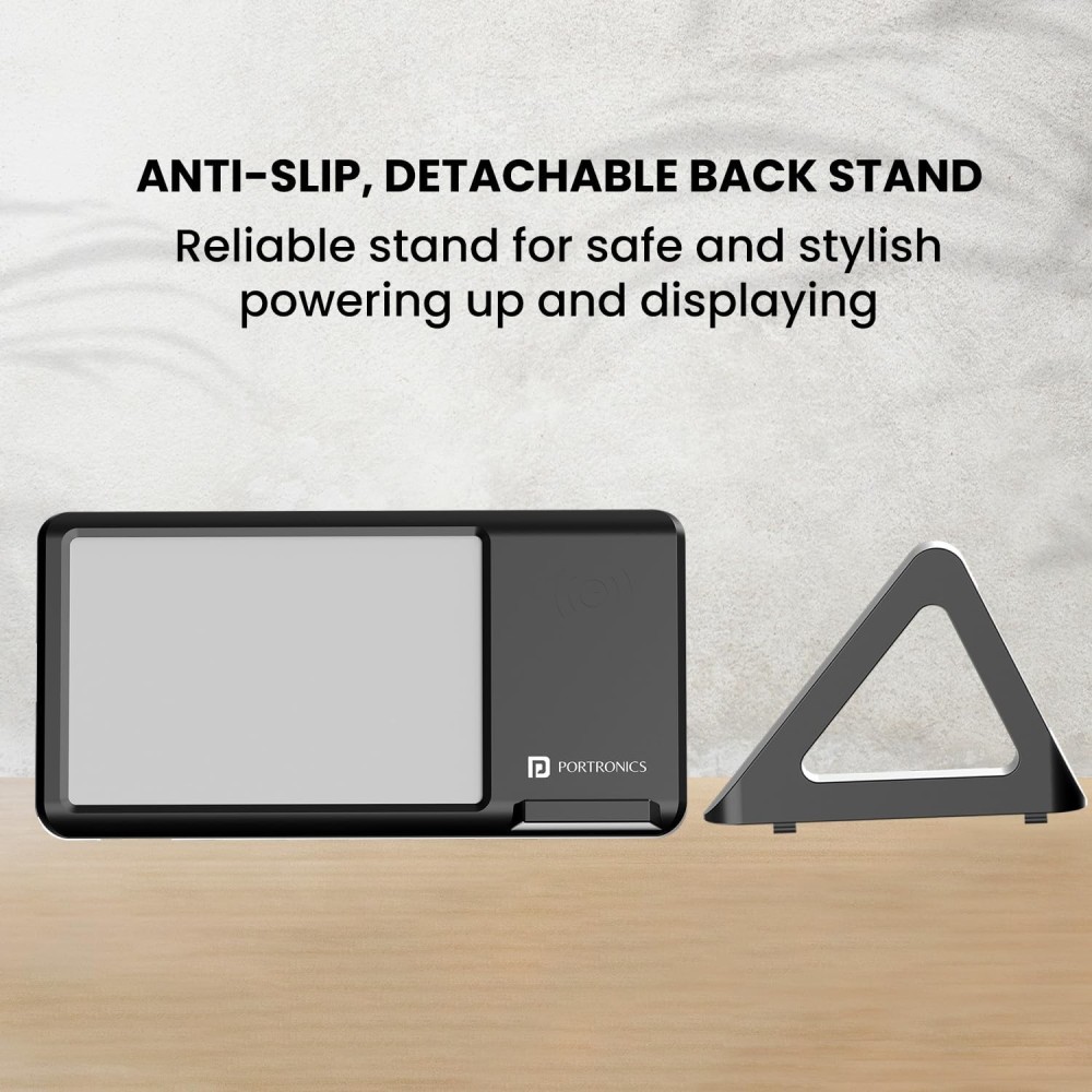 Portronics Freedom 5 15W Wireless Charger with Photo Frame for iPhone 12 & Above – Magnetic Fast Charging Stand-(Black)