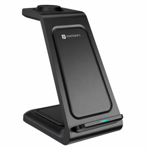 Portronics Freedom 33 3-in-1 15W Wireless Charging Pad | Fast Desktop Charger for Phone, Smartwatch & Earbuds-(Black)