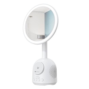 Portronics MOVO II 3-in-1 Wireless Charger with Bluetooth Speaker & Makeup Mirror | 15W Fast Wireless Charging | LED Light Mirror | Type-C (White)