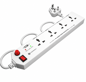 Portronics Power Plate 4 Extension Board with 4 Universal Sockets, USB Charging Port, 1.5m Cord, 1500W, Child Safety Shutter (White)