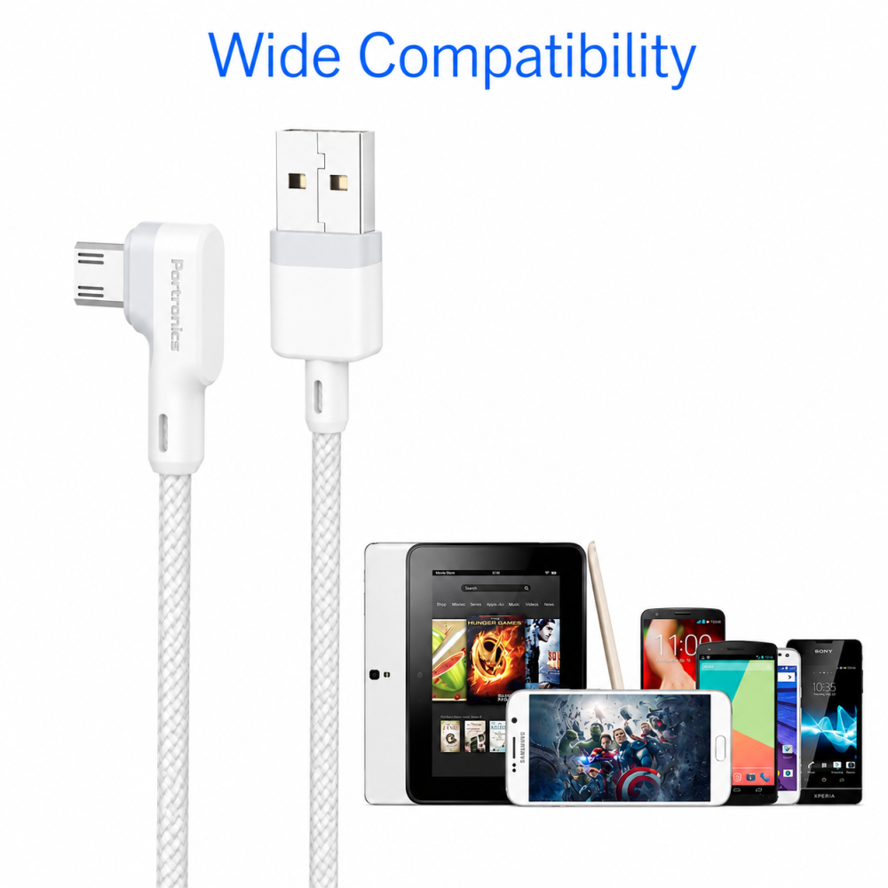 Portronics Konnect L 1.2 Meter Micro USB Cable, 3A Fast Charging & Data Sync Cable for Android Smartphones, Tablets & Other Micro USB Devices – (White)