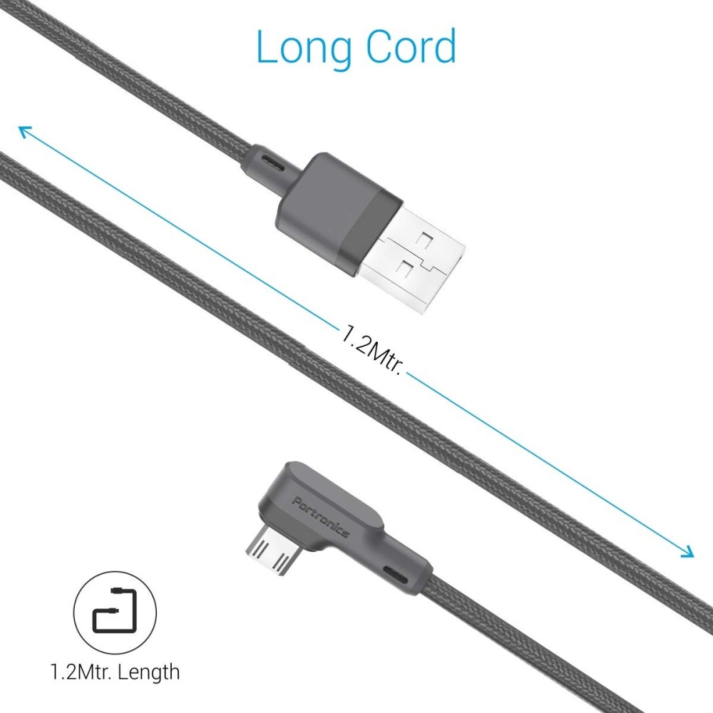 Portronics Konnect L 1.2M USB Micro USB Cable, 3A Fast Charging & Data Sync Cable for Smartphones, Tablets & Other Micro USB Devices – (Grey)