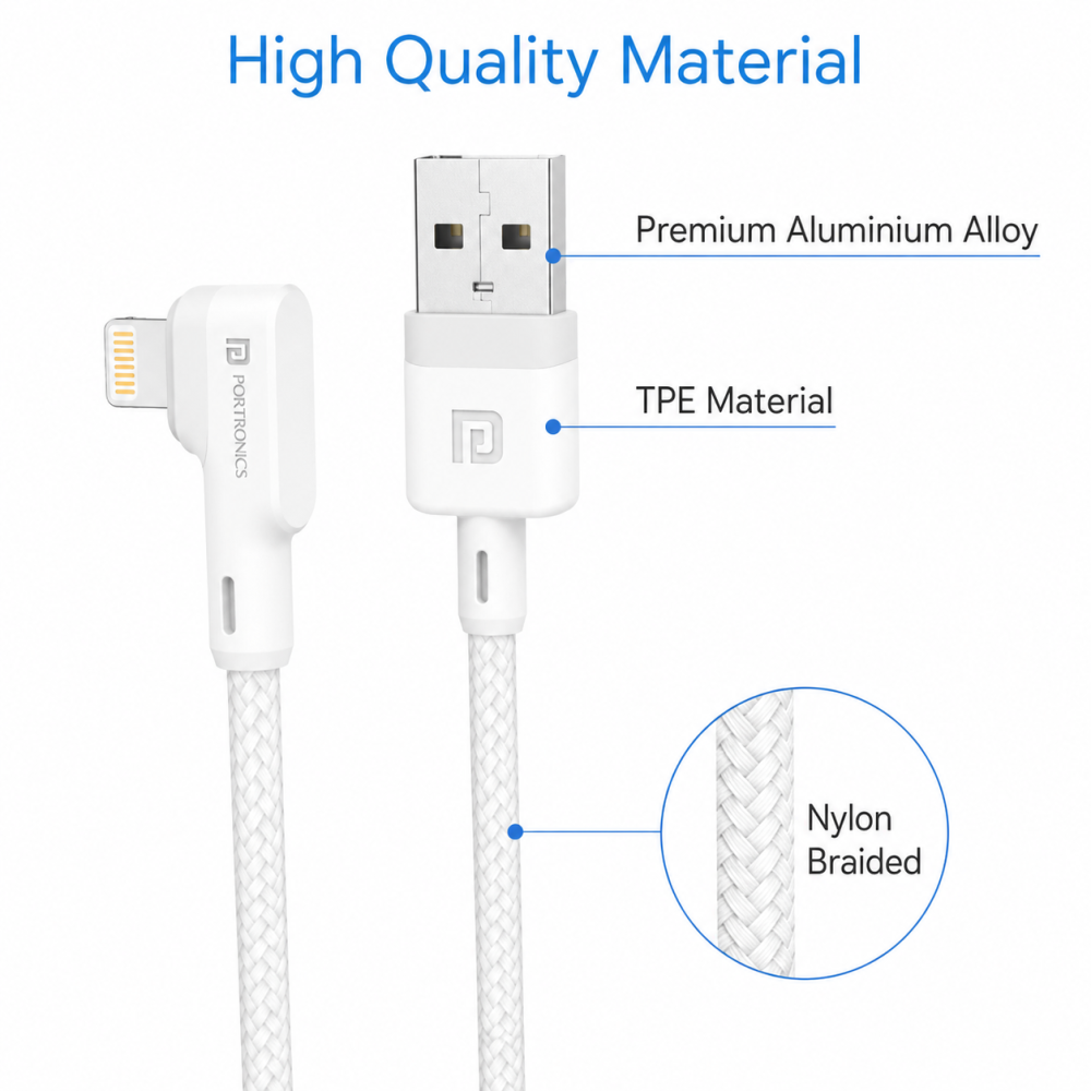 Portronics Konnect L 1.2M Fast Charging 3A 8-Pin USB Cable with Charge & Sync Function for iPhone & iPad – Durable Lightning Data & Charging Cable – (White)