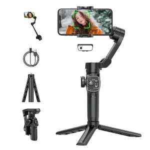 Digitek® (DSG 009F AI) 3-Axis Smartphone Gimbal with Wide Angle and AI Face Tracker - Telescopic Rods & External Microphone Support - Lightweight and Compatible with Smartphones (AI)