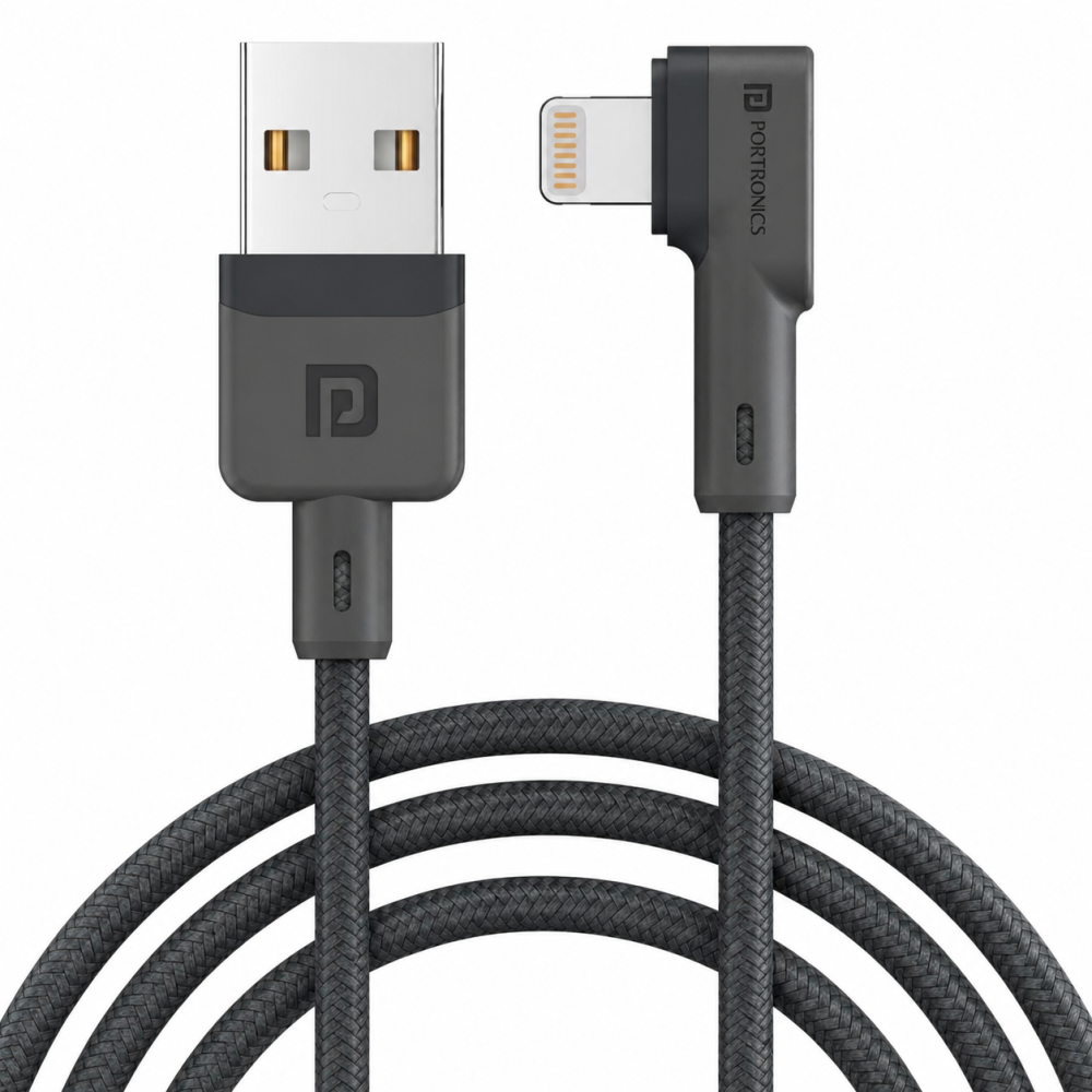 Portronics Konnect L, 2M Fast Charging 3A 8 Pin USB Cable with Charge & Sync Function, Long Durable Lightning Cable for iPhone, iPad & Compatible Devices – (Grey)