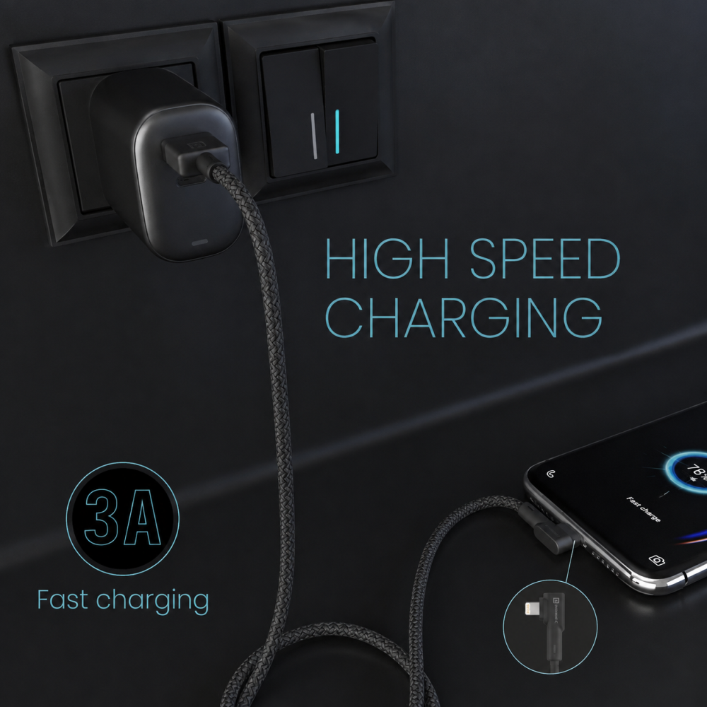 Portronics Konnect L, 2M Fast Charging 3A 8 Pin USB Cable with Charge & Sync Function, Long Durable Lightning Cable for iPhone, iPad & Compatible Devices – (Grey)