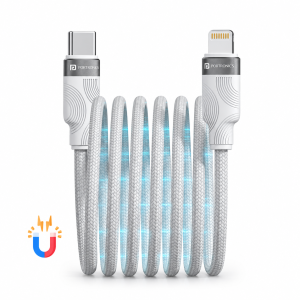 Portronics Lightning Cable 1 m Braided Maglink CL 27W Type C to 8 Pin, (Compatible with Mobile, White, One Cable, USB Type C To Lightning)