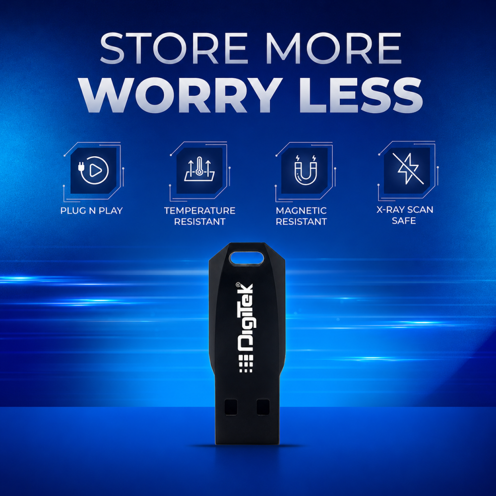 Digitek® High-Speed USB 3.2 Pen Drive, Plug & Play, X-Ray & Magnetic Resistant, Durable Plastic Body – Compatible with Windows & Mac OS.