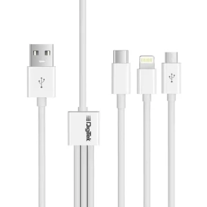 Digitek® Lightning Cable 2 A 1 m DC1M 3-1 New (Compatible with iPhone, Type C compatible mobile, Micro USB compatible, White, One Cable)