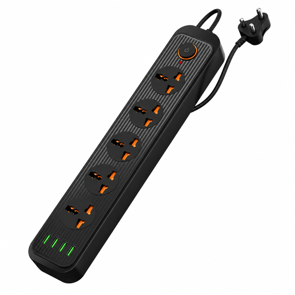 Power Plate 6 2500W Extension Board | 5 Sockets & 4 USB Ports 3M-(Black)