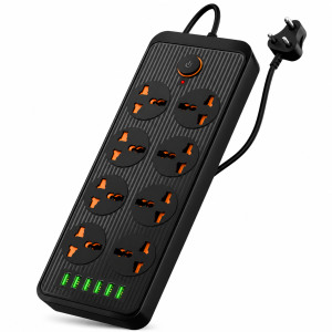 Portronics Power Plate 7 2500W Extension Board with 8 Sockets & 6 USB Ports | 2M Cord-(Black)