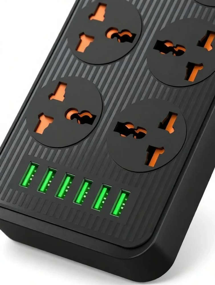Portronics Power Plate 7 2500W Extension Board with 8 Sockets & 6 USB Ports | 2M Cord-(Black)