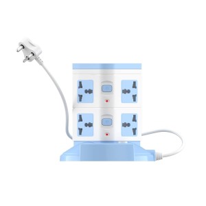 Portronics Power Plate 9 2500W extension board with 8 power sockets, 3 USB ports, 2.1A USB charging, 2M cord, and surge protection-(Blue)