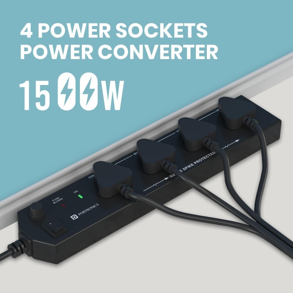 Portronics Power Plate 10 Extension Board with 4 universal sockets, 2-meter cord, 1500W, 6A capacity. Ideal for home and office appliances-(Black)