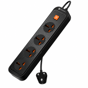 Portronics Power Plate 12 Extension Board | 4 Universal Sockets | 2M Cord | 1500W Fireproof Power Strip (Black)